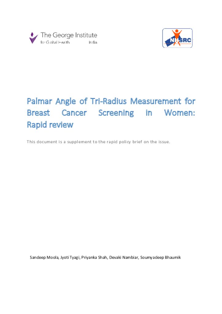 Rapid evidence synthesis (RES) on palmer angle tri-radius for breast cancer screening in women - supplement