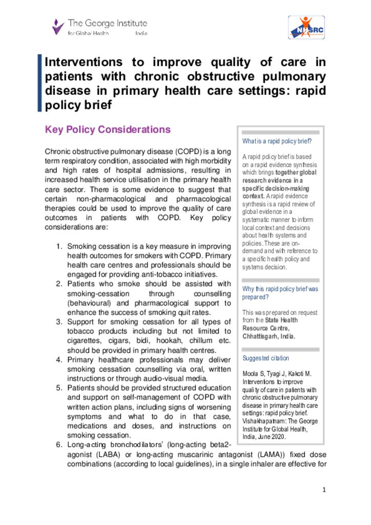 Quality of care in patients with COPD in primary healthcare settings: Policy brief