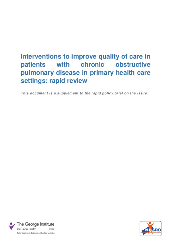Quality of care in patients with COPD in primary healthcare settings: Policy brief Supplement