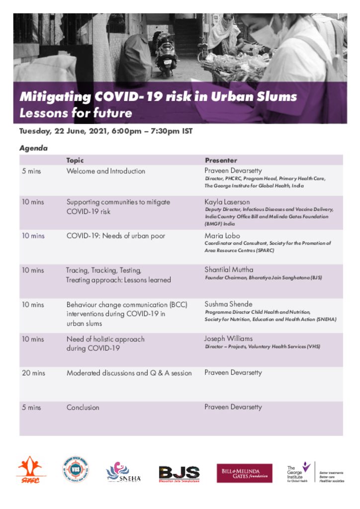 Mitigating COVID-19 risk in Urban Slums - Lessons for future