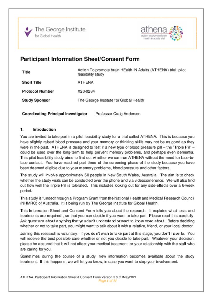 Patient information sheet and consent form