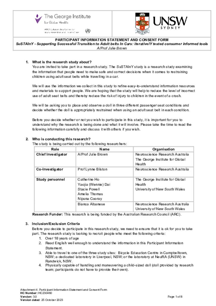Participant information sheets and consent form SUSTAInY