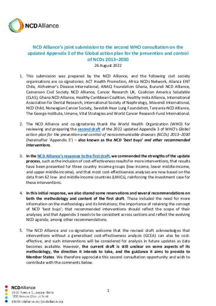 NCD Alliance & Membership Joint Submission_WHO consultation on updated Appendix 3