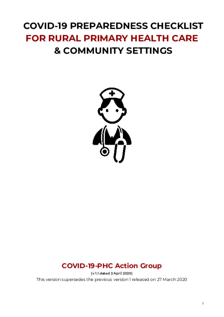 COVID-19 Preparedness Checklist For Rural Primary Health Care & Community Settings