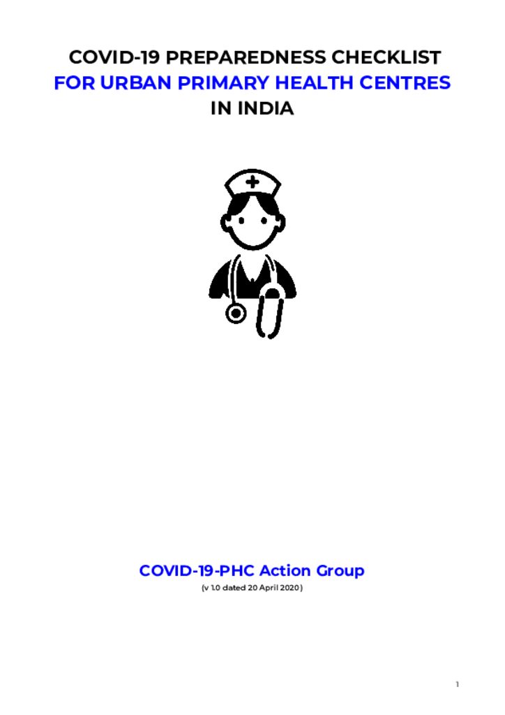 COVID-19 Preparedness Checklist for UPHCs in India v1.0