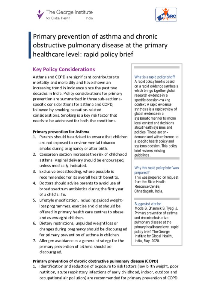 RES Primary prevention of Asthma and COPD Policy brief