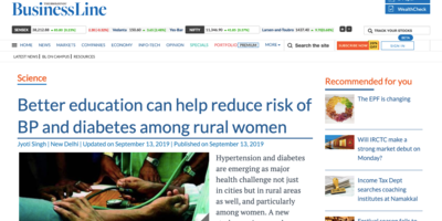Better education can help reduce risk of BP and diabetes among rural women