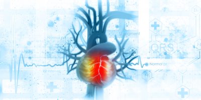 Abstract image of heart chambers overlaid on ECG motif
