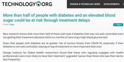 More than half of people with diabetes and an elevated blood sugar could be at risk through treatment delays
