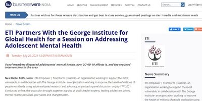 ETI Partners With the George Institute for Global Health for a Session on Addressing Adolescent Mental Health