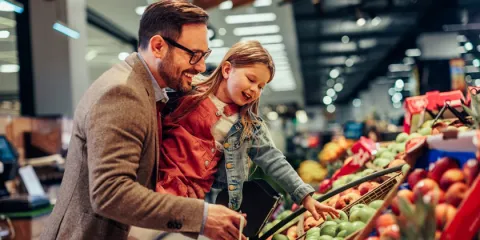 Man and child shopping