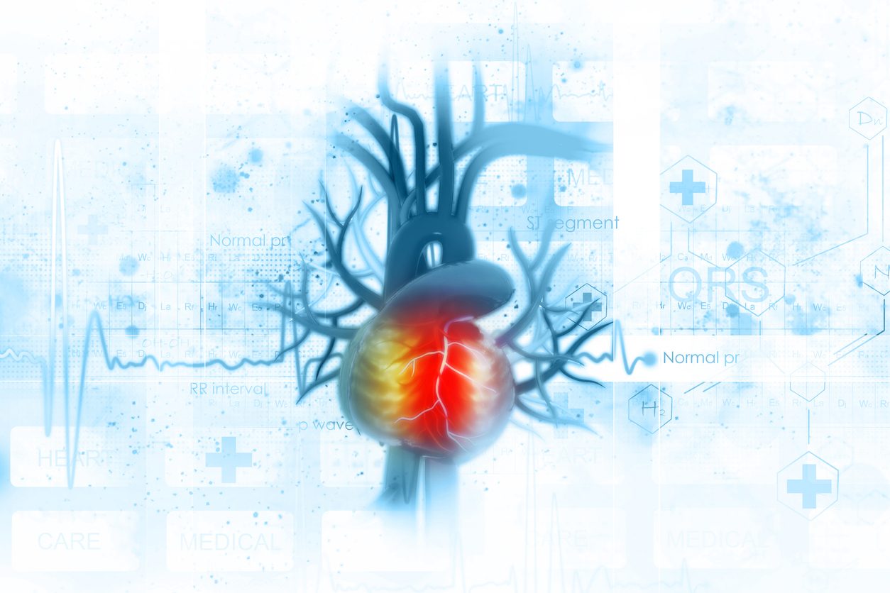 Abstract image of heart chambers overlaid on ECG motif