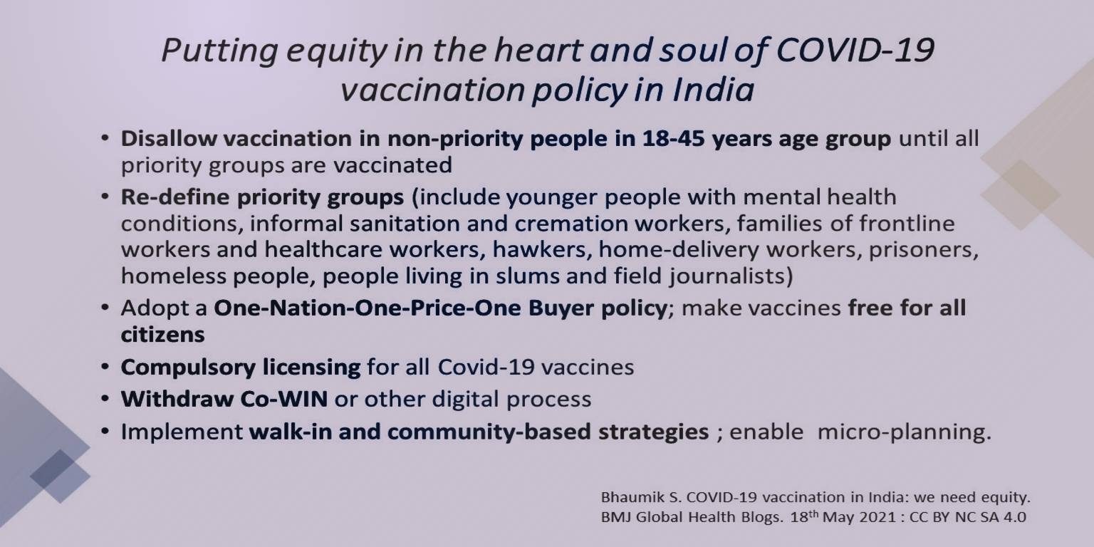 Putting equity in the heart and soul of COVID-19 vaccination policy in India